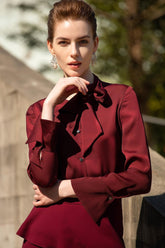 Crimson Cascade Tie-Neck Blouse